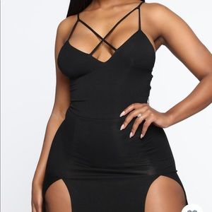 NWT! Black maxi dress with split front and attached bodysuit